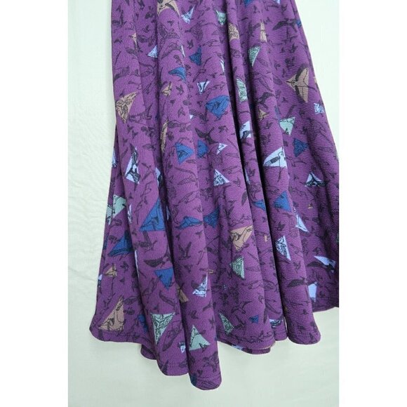 LuLaRoe Nicole Dress Fit Flare Purple Bird Patterned Stretch Scoop Neck Size XXS - Picture 9 of 12